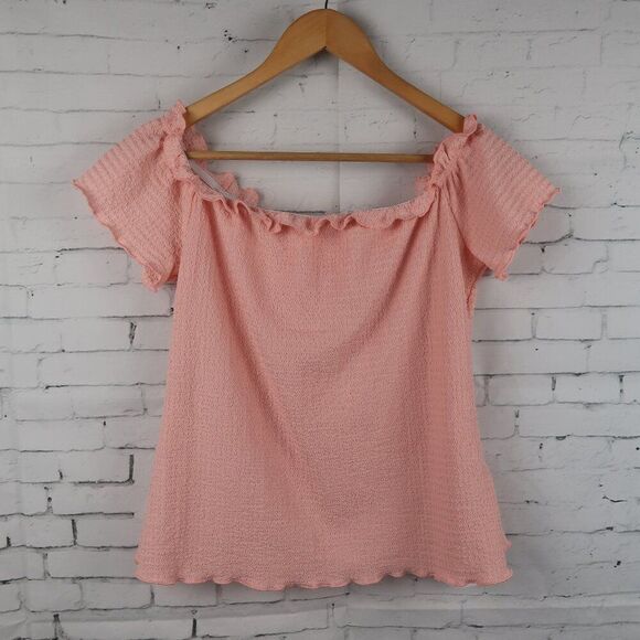 SHEIN VCAY PINK SHORT SLEEVE OFF THE SHOULDER TOP SIZE 0XL NEW WITH TAGS - Picture 1 of 9